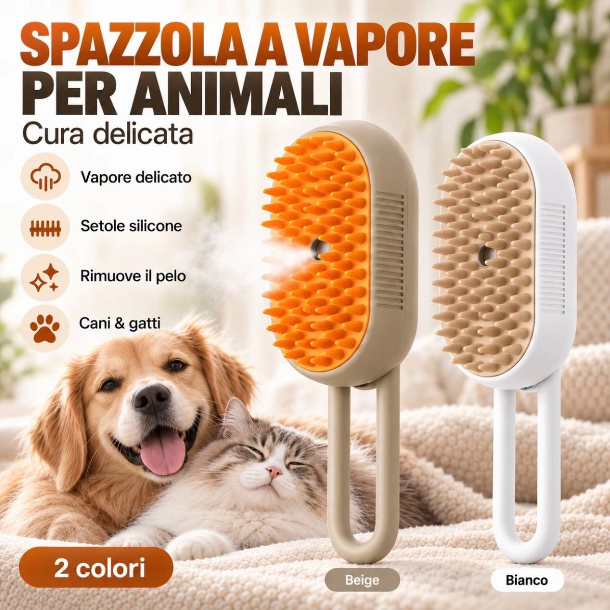 Spazzola a Vapore 3 in 1 per Animali Domestici