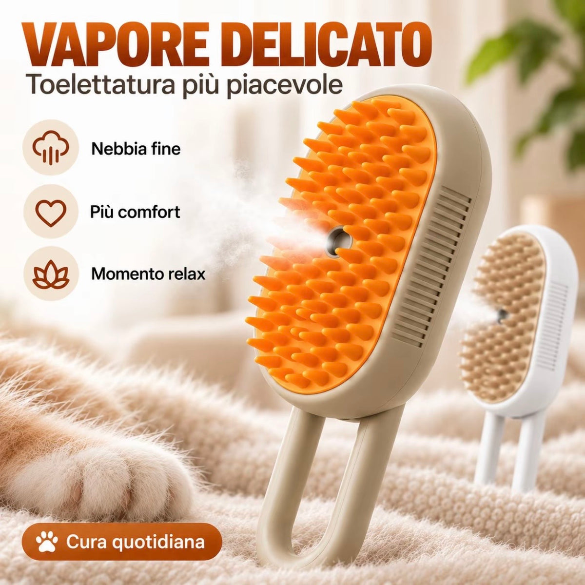 Spazzola a Vapore 3 in 1 per Animali Domestici