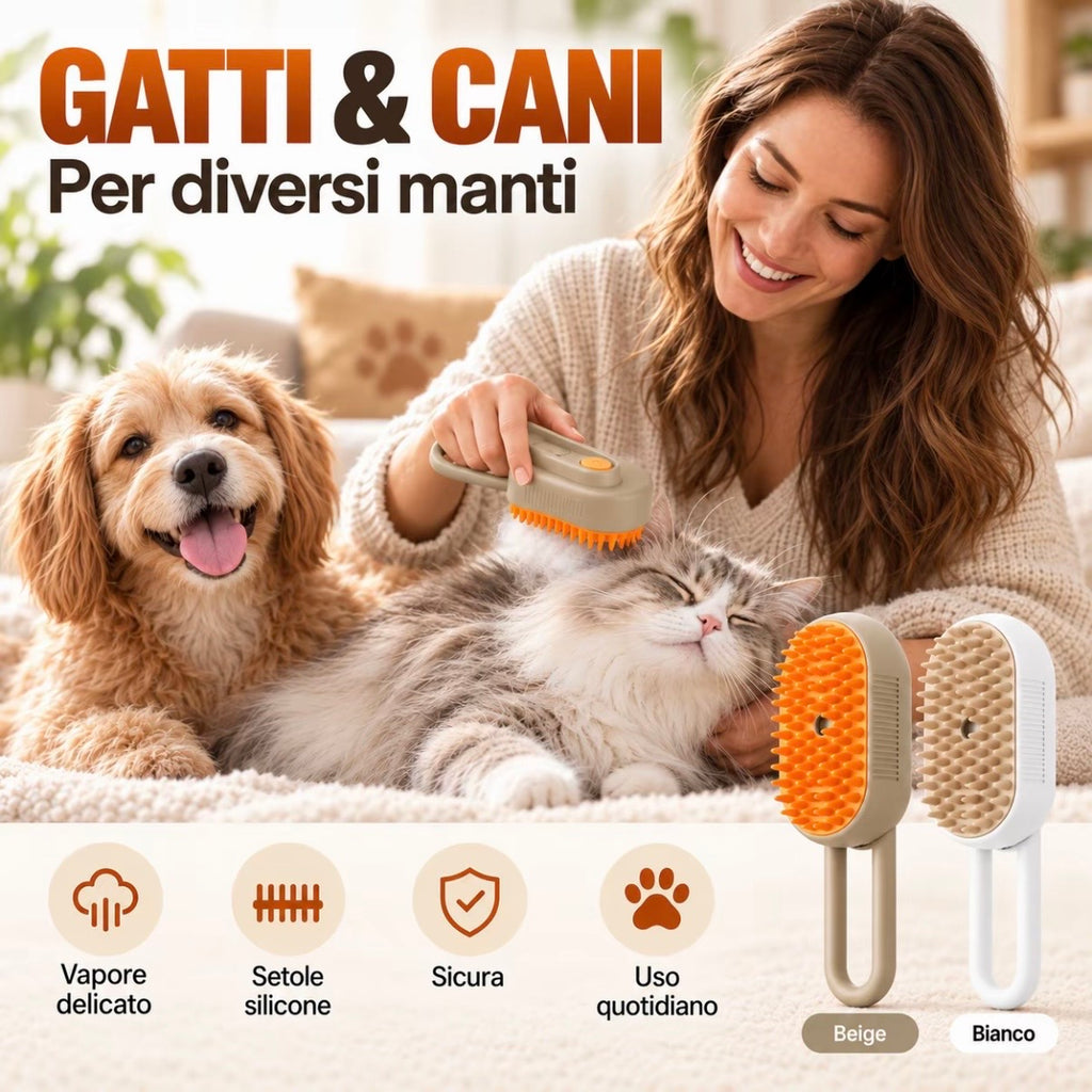 Spazzola a Vapore 3 in 1 per Animali Domestici
