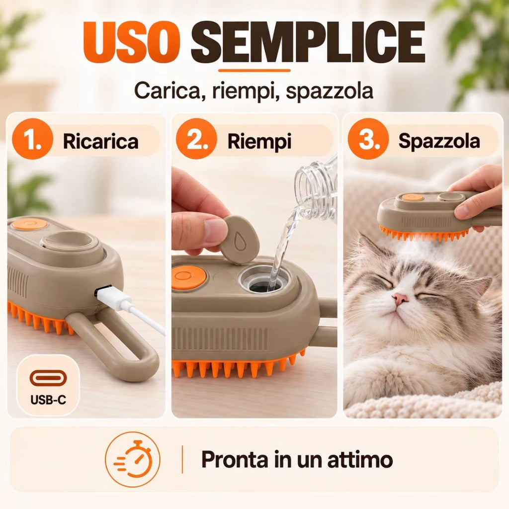 Spazzola a Vapore 3 in 1 per Animali Domestici